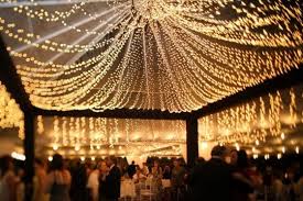 Beautiful Outdoor Canopy Of Lights Will Look Great With A Farm House Or Barn On A Warm Summer Or With Images Fairy Lights Wedding Wedding Lights Garden Party Wedding