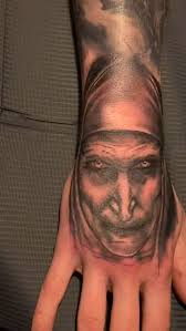 Not sure why this looks like it’s shot in slow motion, but that’s not my  problem. Anyhow, this is the nun from that one movie , #art #tattoo  #customtattoo #customtattooing #blackandgreytattoo #thenun ...