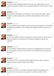 Este es el balance que el escritor jorge baradit (la guerra interior, synco) hace de los últimos tres años, en los que estuvo dedicado casi de manera exclusiva a escribir la trilogía historia secreta de. 11deseptiembre Escritor Revive Minuto A Minuto El Golpe De Estado Por Twitter