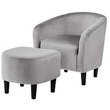 Anselmo leather recliner & ottoman. Yaheetech Accent Chair With Ottoman Set Barrel Sofa Chair And Footrest Living Room Chair Ottoman Lounge Chair With Footstool Velvet Grey Buy Online In Grenada At Grenada Desertcart Com Productid 226247094