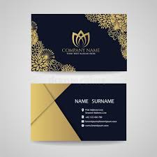 Black And Gold Business Card Background Business Card Gold Floral Frame And Lotus Logo And Gold Paper On Dark Blue Bac Blue Business Card Design Dark Blue Background Illustration Business Cards