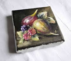 Petite Toile Peinture Originale Acrylique Theme Automne Figues Mures Peintures Par French Deco Chic Peinture Originale Peinture Petite Toile