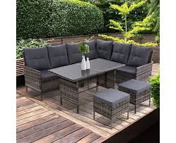 Outdoor Sofa Set Patio Furniture Lounge Setting Dining Chair Table Wicker Grey Gardeon Dining Sofa Outdoor Sofa Sets Sofa Dining Table