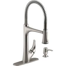 Kitchen sink faucets kitchen fixtures modern kitchen faucets kitchen faucets pull down kohler faucet undermount sink plumbing fixtures kitchen cabinets kitchen appliances. Kohler Lilyfield Pro Semiprofessional Vibrant Stainless 1 Handle Deck Mount Pull Down Handle Kitchen Faucet Deck Plate Included In The Kitchen Faucets Department At Lowes Com
