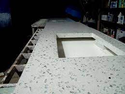 Custom Polished Concrete Countertop With Glass Glass Concrete Countertops Concrete Countertops How To Make Concrete Countertops