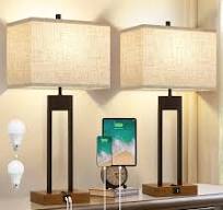 25.5'' Set of 2 Modern Bedroom Table Lamps with USB C+A Ports, 3 Color  Changeable, Brown Night Stand Lamps for Bedside, Guest Room, Office, Reading