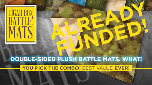 Field of battle #406 plush sized 4x6ft plus cost = $69 for standard version. Double Sided Plush Terrain Mats By Cigar Box Battle Mats By Cigar Box Battle Kickstarter