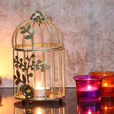 Gold Bird Cage Candle Holder Webelkart Gold Color Metal Birdcage Tea Light Holder With Flower Vine For Home Decor In 2020 Diwali Lights Gold Painted Candle Holders Tea Light Holder