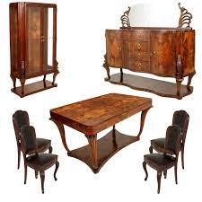 At 1stdibs, browse art deco furniture by designer, including works by georg jensen and rené lalique, or by category, from angular chairs and sculptural burl wood tables to lighting and decorative objects. 1920s Art Deco Dining Room Set Table Chairs Sideboard Venice Baroque Walnut For Sale At 1stdibs