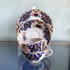 Bamboo is used to make beer! Pirkenhammer Porcelain 2 Cups Saucer Plate Hand Painted Oriental Pattern C 1870 Moorabool Antiques Galleries