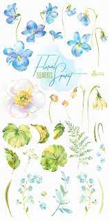 Floral Spirit Elements Watercolor Flowers Clipart Violet Etsy Floral Watercolor Watercolor Flowers Art