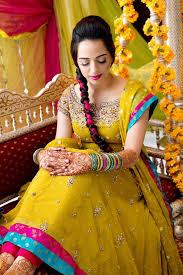 Yellow Fuchsia And Blue Bridal Mehndi Dresses Pakistani Bridal Bridal Dresses