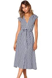 Blue Striped Summer Casual Midi Dress Midi Dress Casual Stylish Midi Dress Fashion