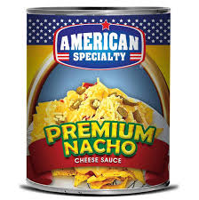 Nacho cheese sauce in pot and on nachos. Premium Nacho Cheese Sauce 3000g American Specialty Foods
