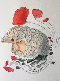 Pangolin Watercolor And Ink A4 Endangered Species Art Pangolin Art Animal Art
