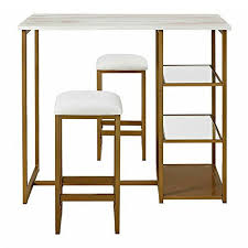 Pub Table Set 3 Piece Loft Dining Table With Faux Marble Top Gold Metal Base Modern Farmhouse Furniture Furniture Design Living Room Dining Furniture Makeover