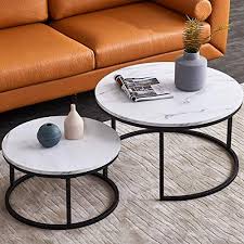 Can be pushed together to save space. Buy Modern Nesting Coffee Table Set For Living Room Office Balcony Modern Round Woodaccent Coffee Mdf Faux Marble Tabletop W Black Color Frame Easy Assembly Set Of 2 Online In Uae B08hqshygg
