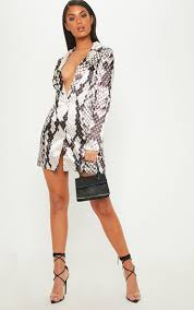 Grey Satin Snake Print Blazer Dress Blazer Dress Fashion Women Dress Online