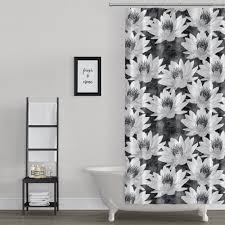 Black And White Floral Shower Curtain Lotus Flower Black And White Spa Design Shower Curtain In 2020 Unique Shower Curtain Floral Bathroom Ideas Floral Shower Curtains