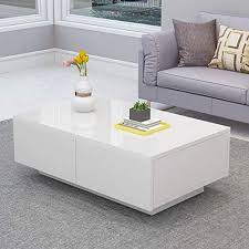 Amazon Com Pocreation White Modern Coffee Table Wood Wood Furniture Side Mdf High Glo Coffee Table Coffee Table Living Room Modern Coffee Table Design Modern