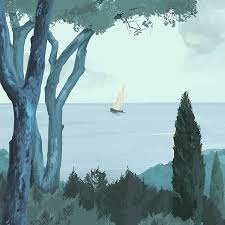 Chez Papermint On Adore Ce Petit Voilier Au Milieu Du Panoramique Toscane Ilustration Pmlenoir Fresque Standard 3 Ou 6 Le Airplane View Grisaille Wallpaper