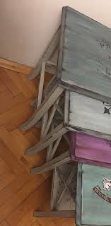 Renkli Eskitme Zigon Sehpa Takimi Eskitme Ahsap Kahve Masasi Mutfak Dekorasyonu