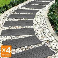 We also stock a range of decorative aggregates and cobbles and also planters, troughs, statues. Greenfingers Recycled Rubber Wood Effect Railway Sleeper Stepping Stone 4 Pack Grey Free Uk Delivery