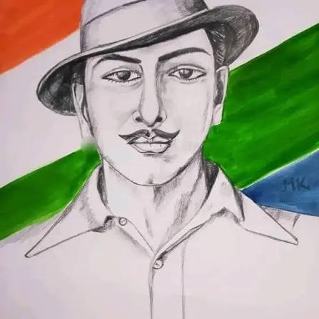 Buy Bhagat Singh - Minimalist Portrait Sketch Painting Online | Fizdi