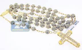 Miabella 18k gold over sterling silver italian rosary beaded sideways cross necklace, link chain 16, 18, 22 inch for. Mens Diamond Rosary Beads Cross Necklace 14k Yellow Gold 29 00ct