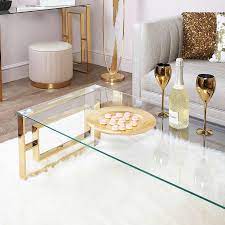 Plaza Gold Contemporary Clear Glass Lounge Coffee Table Picture Perfect Home Gold Coffee Table Living Room Coffee Table Gold Glass Coffee Table