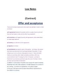 Law Notes Torts And Contract Law Notes Offer And Acceptance Law
