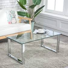 Amazon Com Lagrima Rectangular Glass Coffee Table Stainless Steel Table Living Room Kitchen Dining In 2020 Living Room Table Living Table Modern Glass Coffee Table