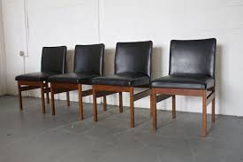Retro 60s 70s Mid Century Danish Style 4 Teak Black Vinyl Dining Chairs