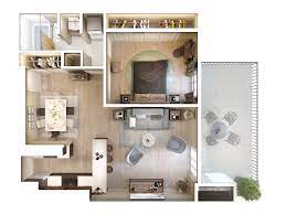 One Bedroom 3d Floor Plan Apartment Layout Architectural Floor Plans Small House Floor Plans
