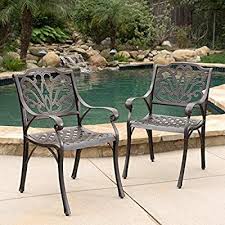 Amazon Com Calandra Cast Aluminum Outdoor Dining Chairs Set Of 2 Perfect For Patio In Bro Outdoor Dining Chairs Outdoor Dining Set Patio Dining Chairs