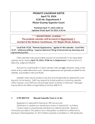 PROBATE CALENDAR NOTES