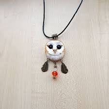 Barn Owl Pendant Women 39 S Jewelry Men Jewelry Animal Jewelry Handmade Owl Owl Totem Owl Pendant Necklace Beaded Jewelry Polymer Clay Jewelry Pendant