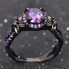 Charming Stone Purple Zirconia Ring Black Gold Ring Gold Amethyst Ring Gothic Engagement Ring