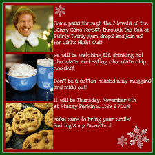 Byu 5th Ward Relief Society Girls Night Out Thurs Nov 4th Funny Christmas Party Invitations Christmas Movie Night Elf Themed Christmas Party