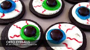 Chocolate sandwich cookies shaped using halloween cookie cutters. Oreo Cookie Eyeballs Halloween Treat Diy 100 Directions