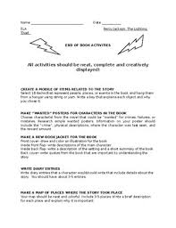 Percy Jackson Lightning Thief End Of Book Activities Tpt