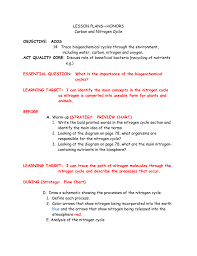 Lesson Plans Honors Carbon And Nitrogen Cycle