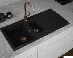 The kitchen sink is white, sharp, stylish, and has a convenient double bowl design. Comite 1 5 Bowl Black Kitchen Sink Luxury Tiles