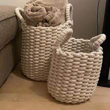 Our mission is to woo you by bringing that wow on your face. White Chunky Knit Rope Woven Storage Baskets 2 Pack Home George At Asda