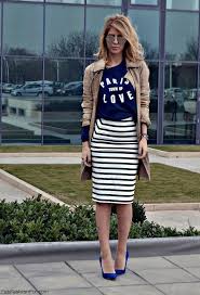 Black And White Striped Pencil Skirt Outfit Style Watch How Fashion Bloggers Wear The Pencil Skirt This Spring Stripes Fashion Fashion Striped Skirt Pencil