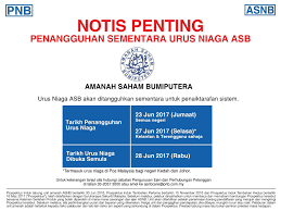 Urus niaga pelabur amanah saham bumiputera (asb) kini menjadi lebih mudah berikutan proses penambahbaikan sistem operasi yang telah dilaksanakan oleh amanah saham nasional berhad (asnb) bermula 28 jun 2017. Rancang Transaksi Pelaburan Amanah Saham Nasional Berhad Facebook
