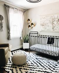 Black And White Rug Kids Room I Like The Pattern Of This Rug Because It Adds More Attitude To The Room White Nursery White Nursery Decor Black Crib