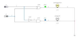 For Making A Half Substractor We Need The Following Components 1 1 Xor Gate 2 1 And Gate 3 1 Not Gate 4 2 Inputs A B 5 Half Circuit The Borrowers