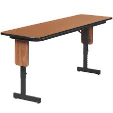 In stock at store today. Correll Spa2496px06 24 X 96 Medium Oak Adjustable Height Panel Leg Folding Seminar Table
