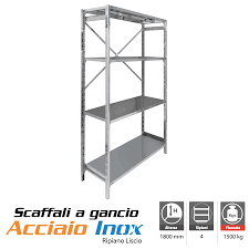 Scaffali componibili inox, moduli vari(4). Scaffale Inox G Liscio Cm L 100xp 60xh 180 Base Altezza 180 Cm L 100 X P 60 Cm 4 Ripiani